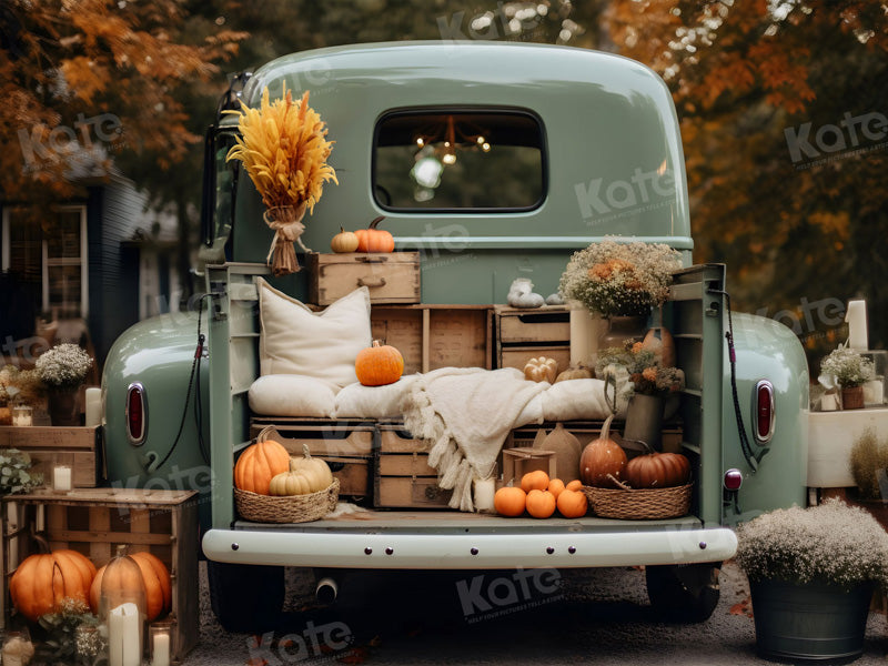Kate Herbst Truck mit Kürbissen Fleece Hintergrund - Kate Backdrop.de