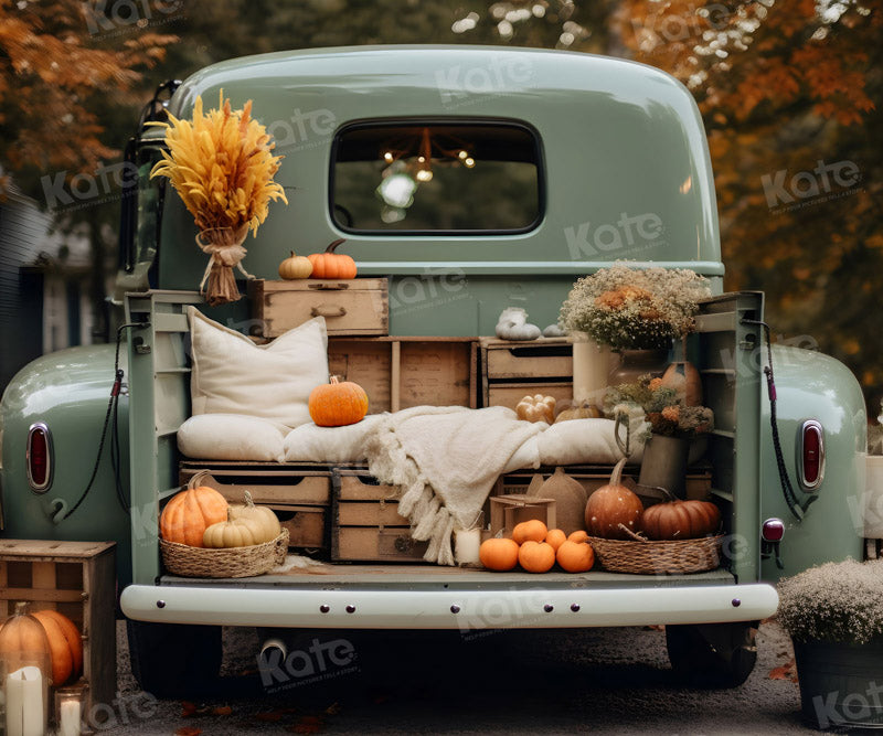 Kate Herbst Truck mit Kürbissen Fleece Hintergrund