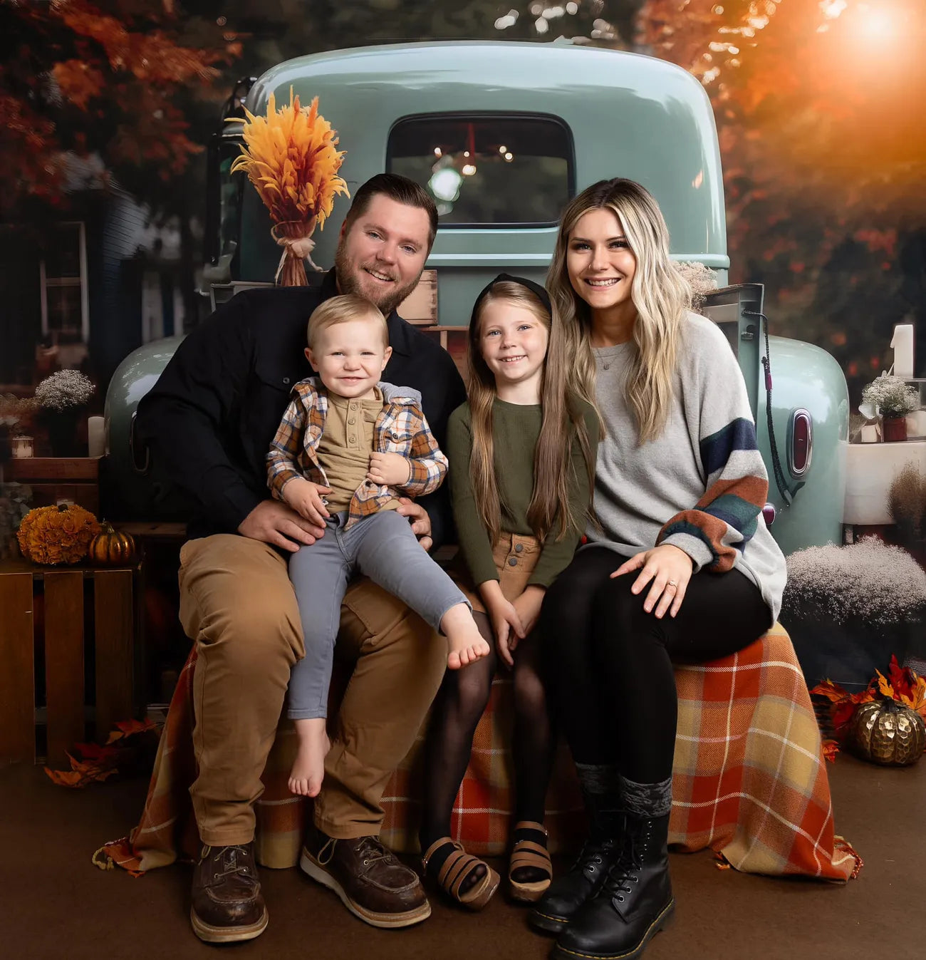 Kate Herbst Truck mit Kürbissen Fleece Hintergrund - Kate Backdrop.de