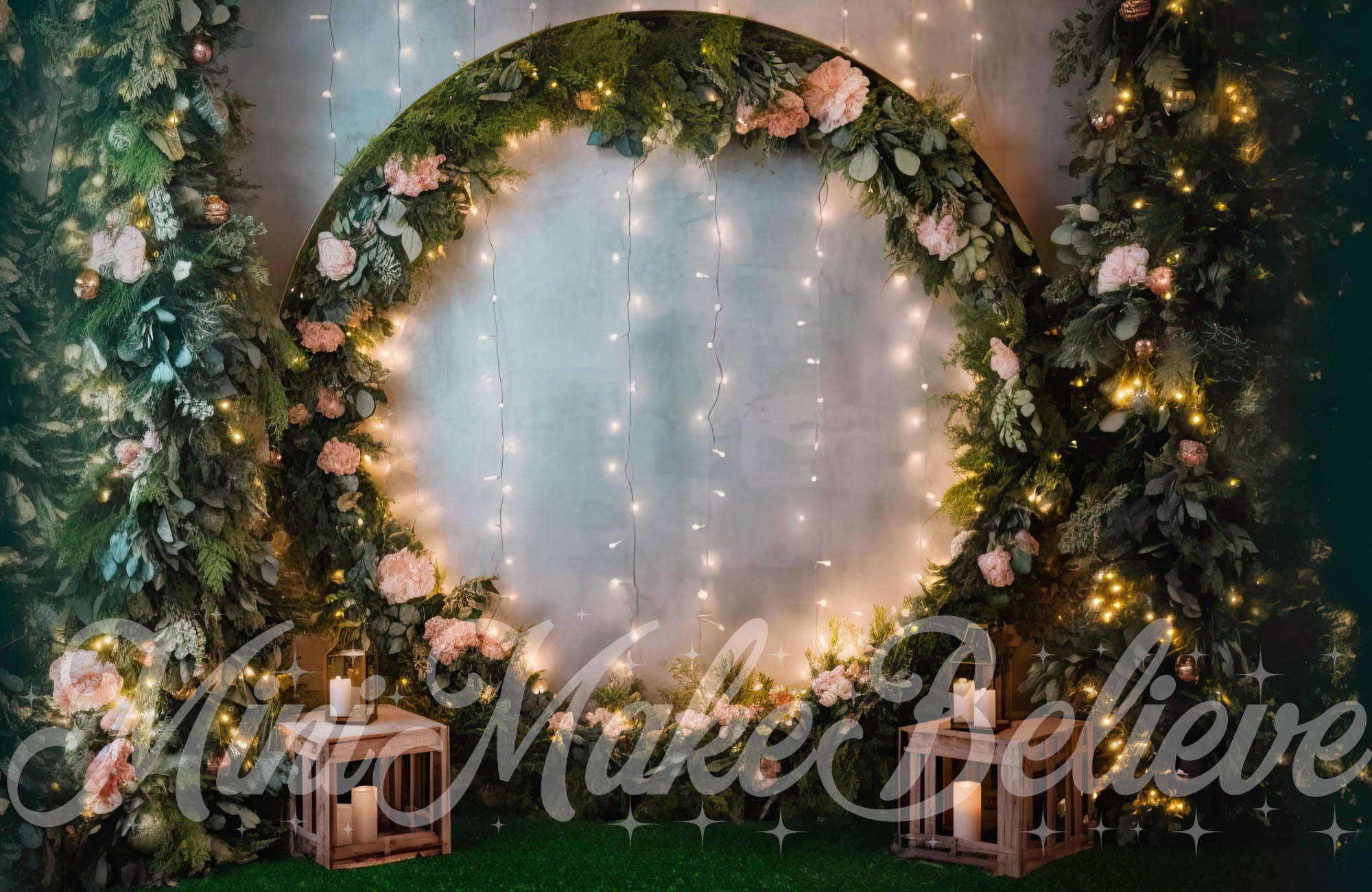 Kate Fairy Soft Floral Rundbogen mit Lichtern Hintergrund von Mini MakeBelieve