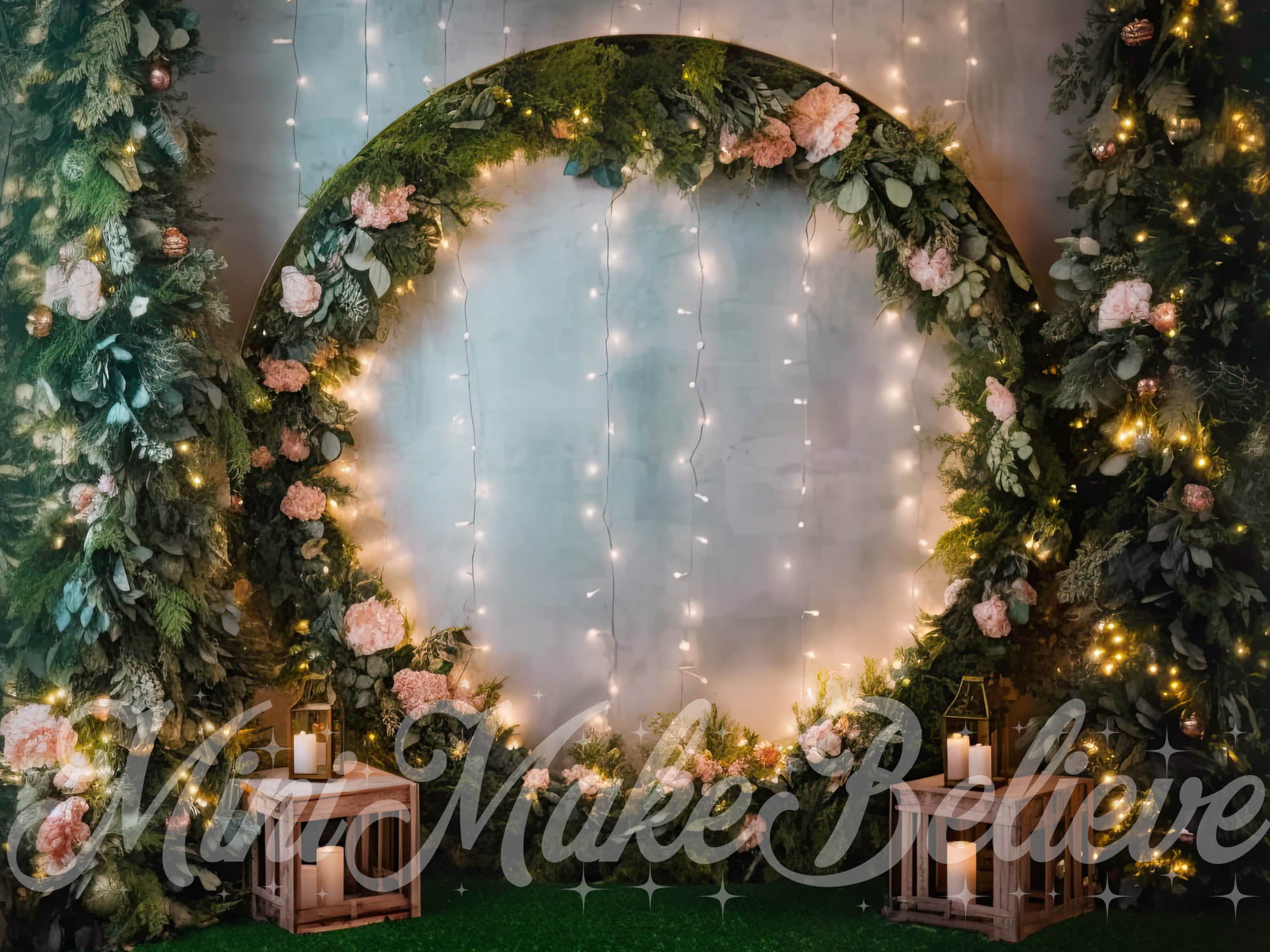 Kate Fairy Soft Floral Rundbogen mit Lichtern Hintergrund von Mini MakeBelieve