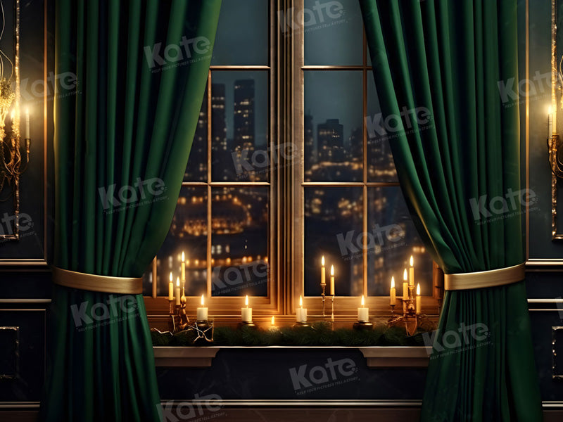 Kate Stadt Nacht Fenster Grün Hintergrund für Fotografie
