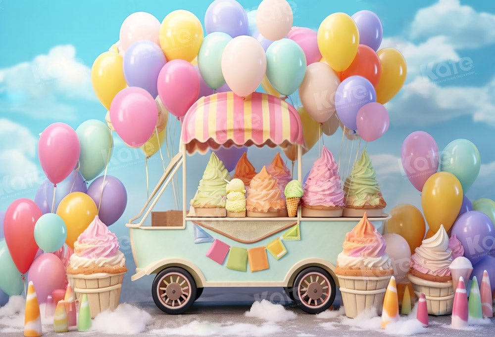 Kate Sommer Süß Eiswagen Kuchen Smash Ballon Himmel Fleece Hintergrund Entworfen von Chain Photography - Kate Backdrop.de