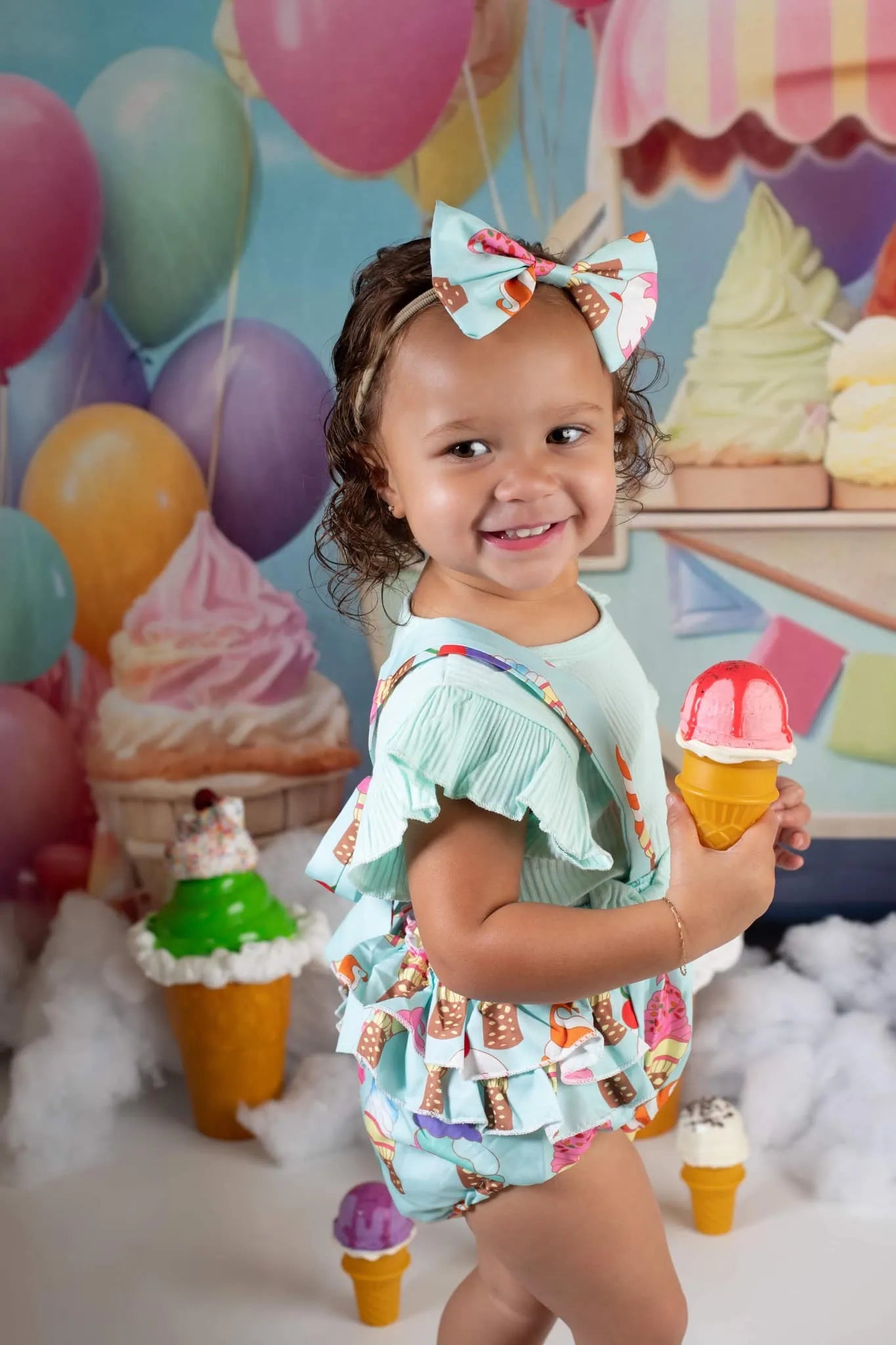 Kate Sommer Süß Eiswagen Kuchen Smash Ballon Himmel Fleece Hintergrund Entworfen von Chain Photography - Kate Backdrop.de