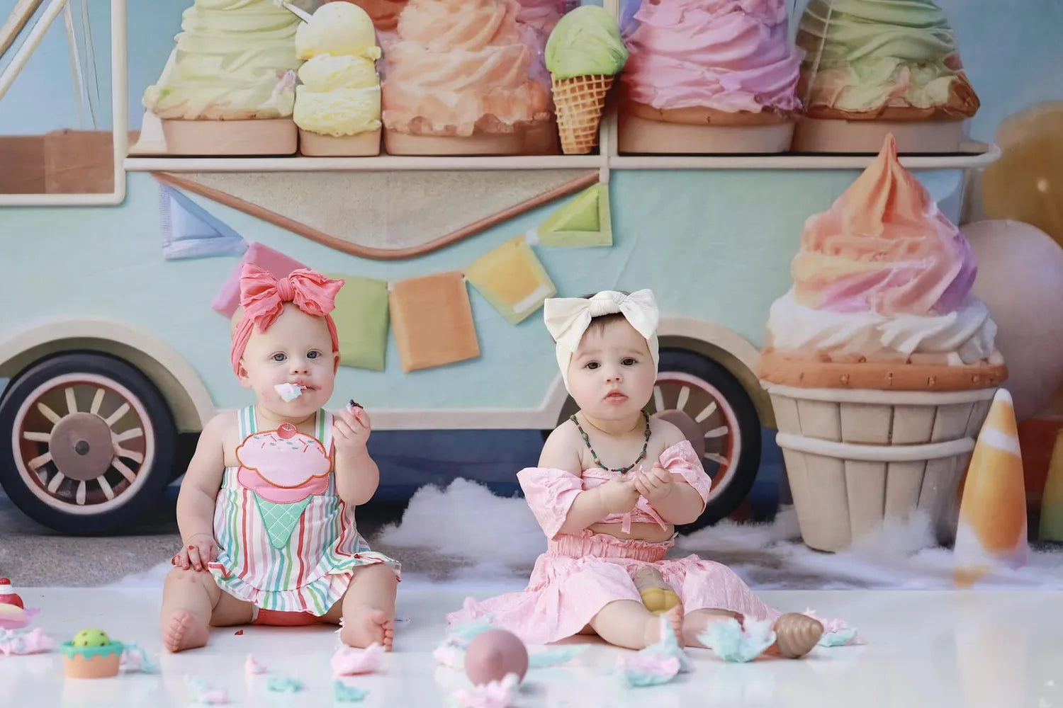 Kate Sommer Süß Eiswagen Kuchen Smash Ballon Himmel Fleece Hintergrund Entworfen von Chain Photography - Kate Backdrop.de