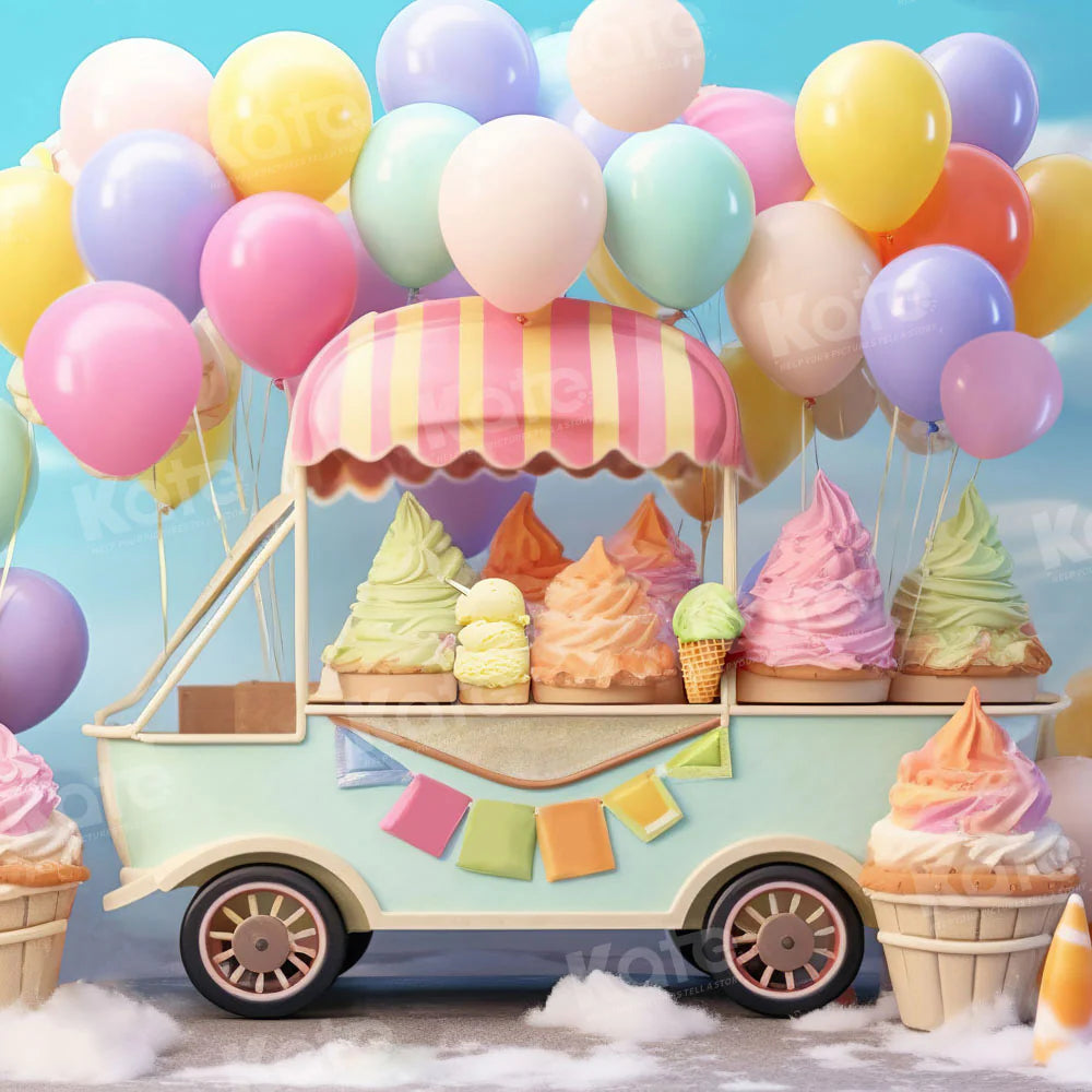 Kate Sommer Süße Eiscreme Auto Torte Smash Ballon Himmel Hintergrund von Chain Photography - Kate Backdrop.de