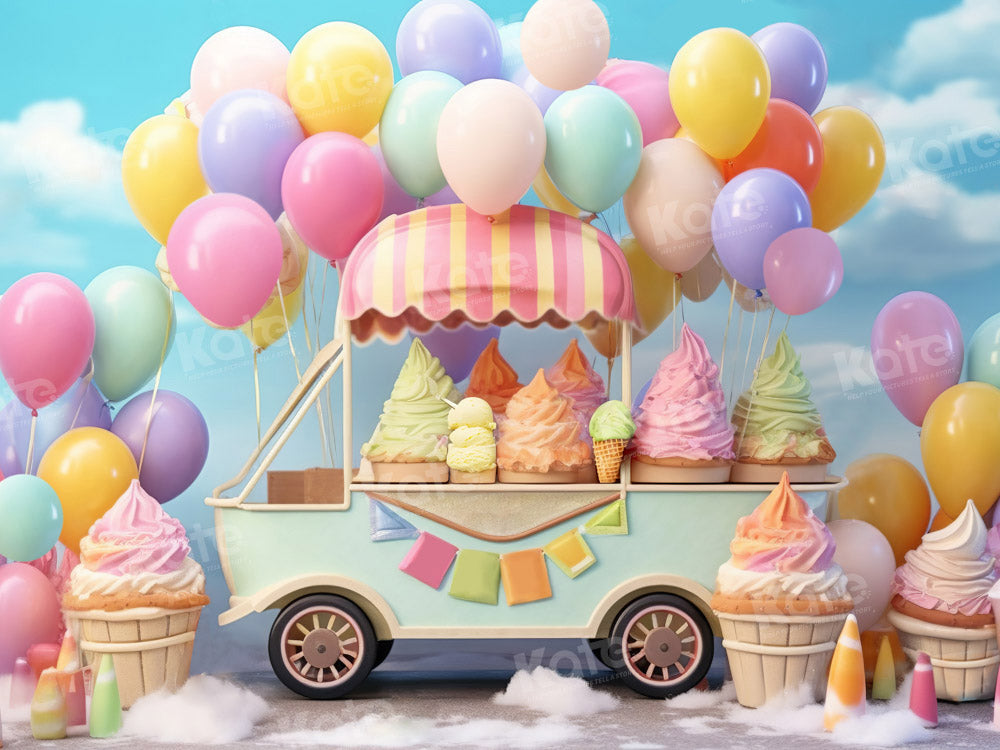 Kate Sommer Süß Eiswagen Kuchen Smash Ballon Himmel Fleece Hintergrund Entworfen von Chain Photography - Kate Backdrop.de