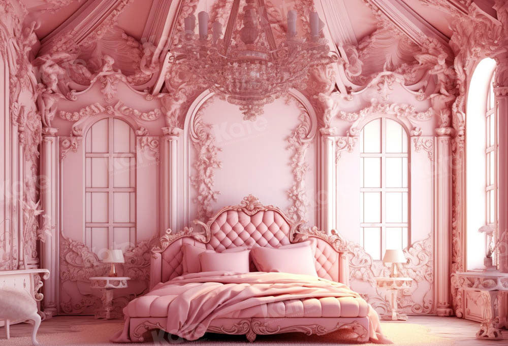 Kate Mode Puppe Rosa Zimmer Bett Hintergrund von Chain Photography - Kate Backdrop.de