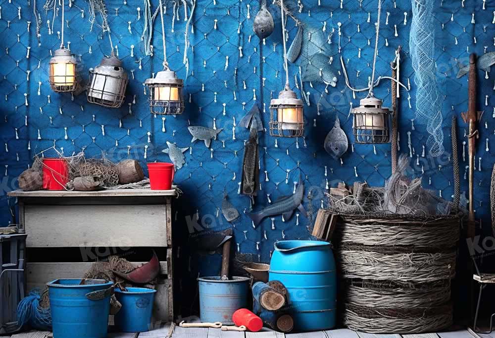 Kate Sommer Go Fishing Blauer Hintergrund von Chain Photography - Kate Backdrop.de
