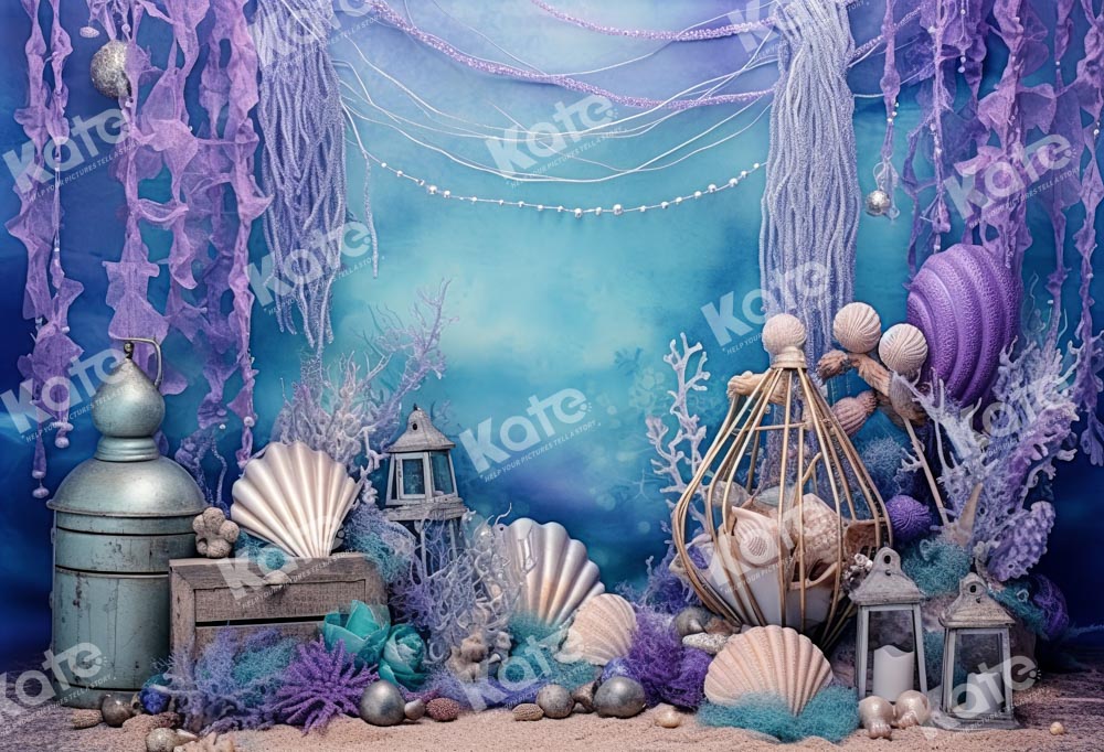 Kate Lila Tiefsee Muschel Meerjungfrau Fleece Hintergrund - Kate Backdrop.de