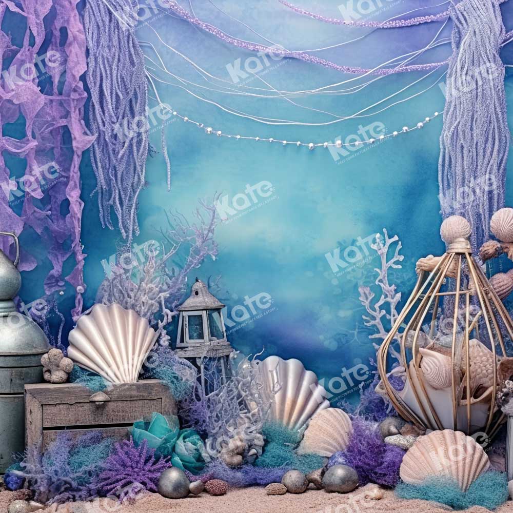 Kate Lila Tiefsee Muschel Meerjungfrau Fleece Hintergrund - Kate Backdrop.de