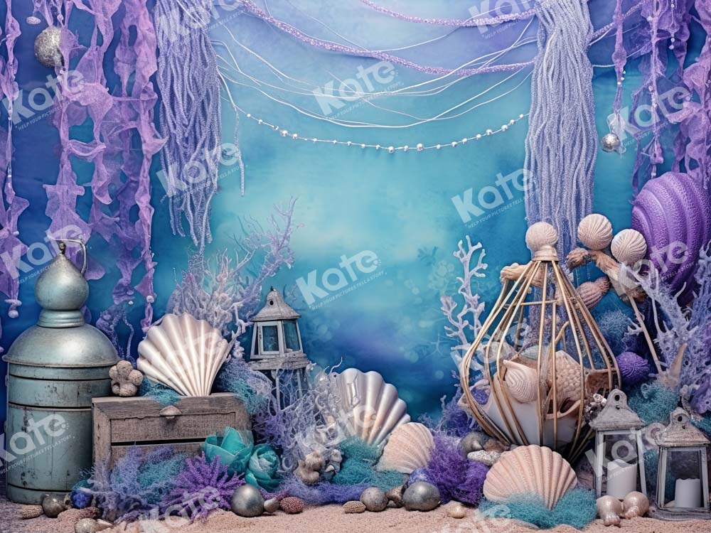 Kate Lila Tiefsee Muschel Meerjungfrau Fleece Hintergrund - Kate Backdrop.de