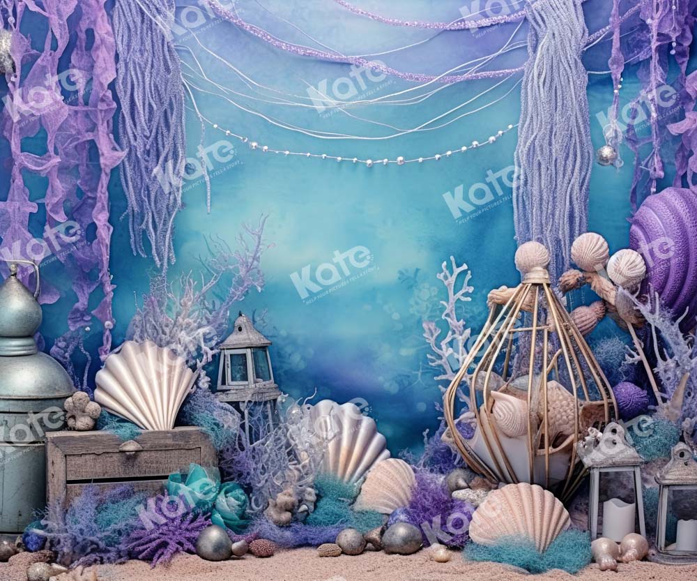 Kate Lila Tiefsee Muschel Meerjungfrau Fleece Hintergrund - Kate Backdrop.de