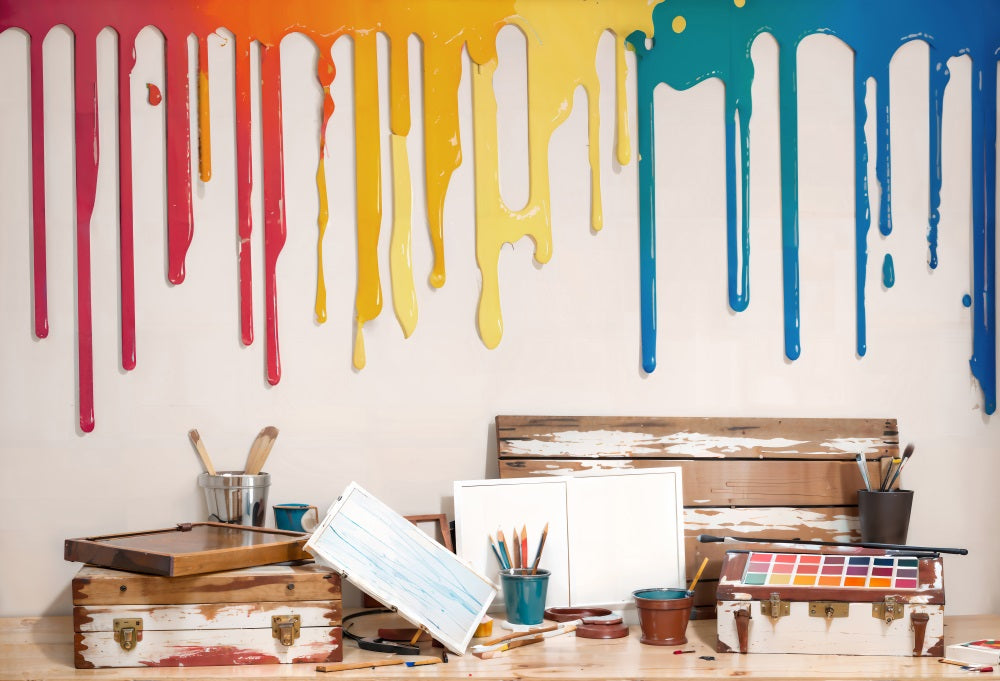 Kate Zurück zu Schule Aquarell Kunst Malerei bunte Hintergrund für Fotografie - Kate Backdrop.de