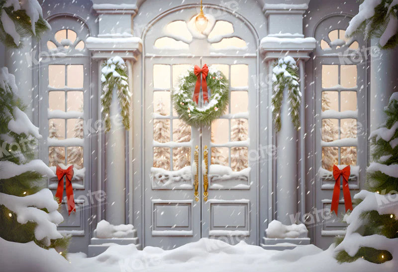 Kate Winter Weihnachten Weiße Tür Hof Hintergrund für Fotografie