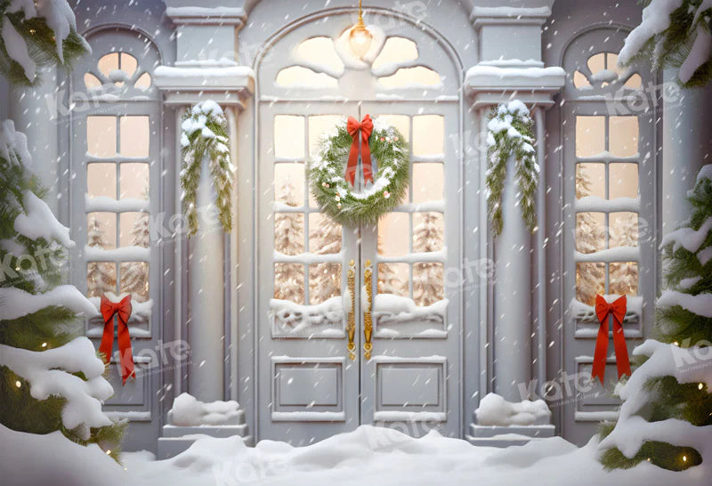 Kate Winter Weihnachten Weiße Tür Hof Hintergrund für Fotografie - Kate Backdrop.de