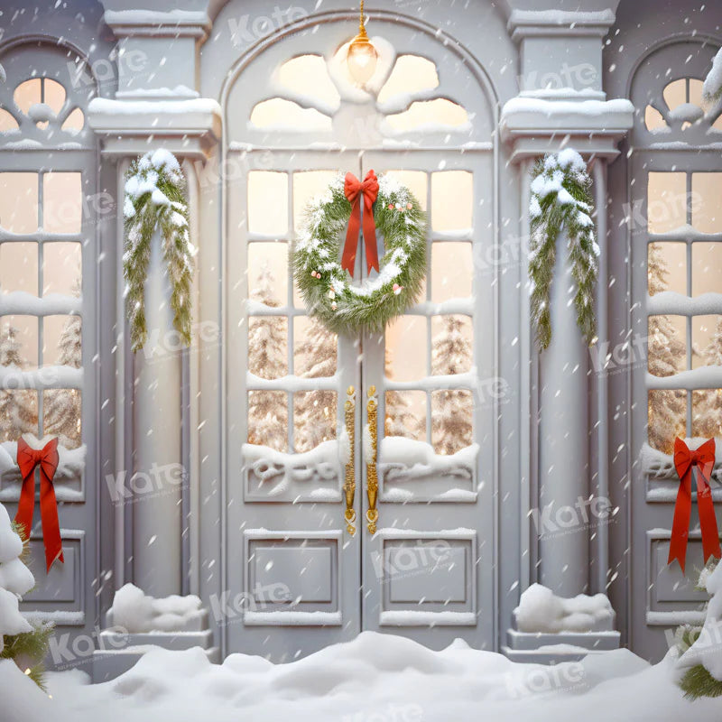 Kate Winter Weihnachten Weiße Tür Hof Hintergrund für Fotografie - Kate Backdrop.de