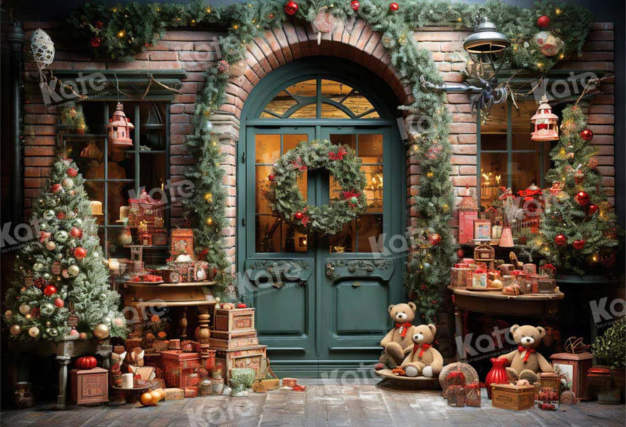 Kate Weihnachten Teddybär Geschenke vor Store Tür Hintergrund von Emetselch - Kate Backdrop.de