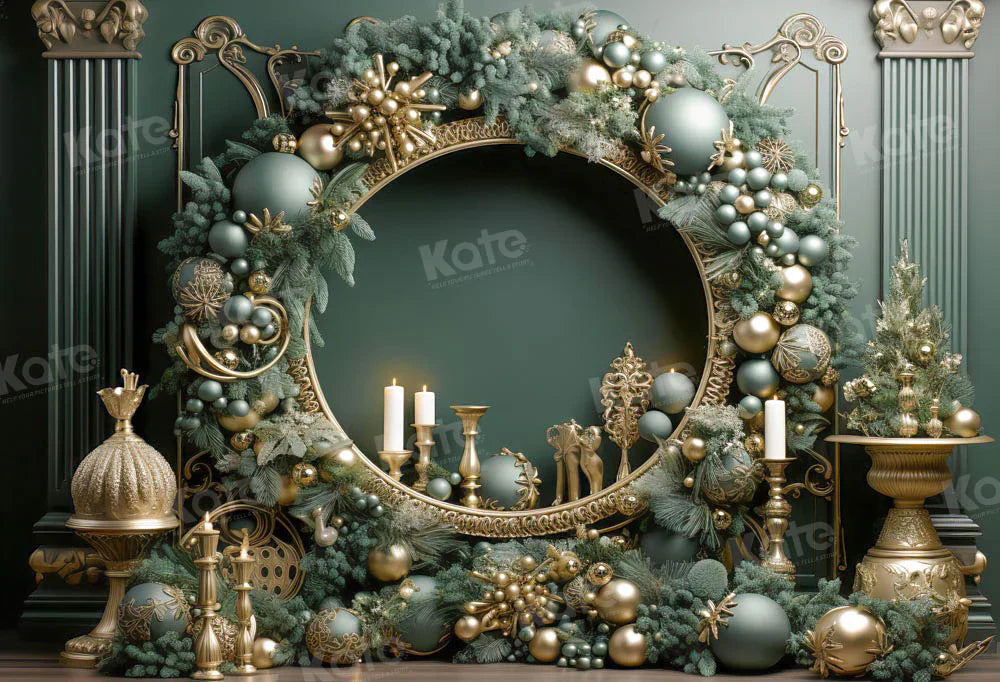 Super Sale-A Kate Weihnachten Vintage Grün Wand Großer Kranz Hintergrund von Emetselch