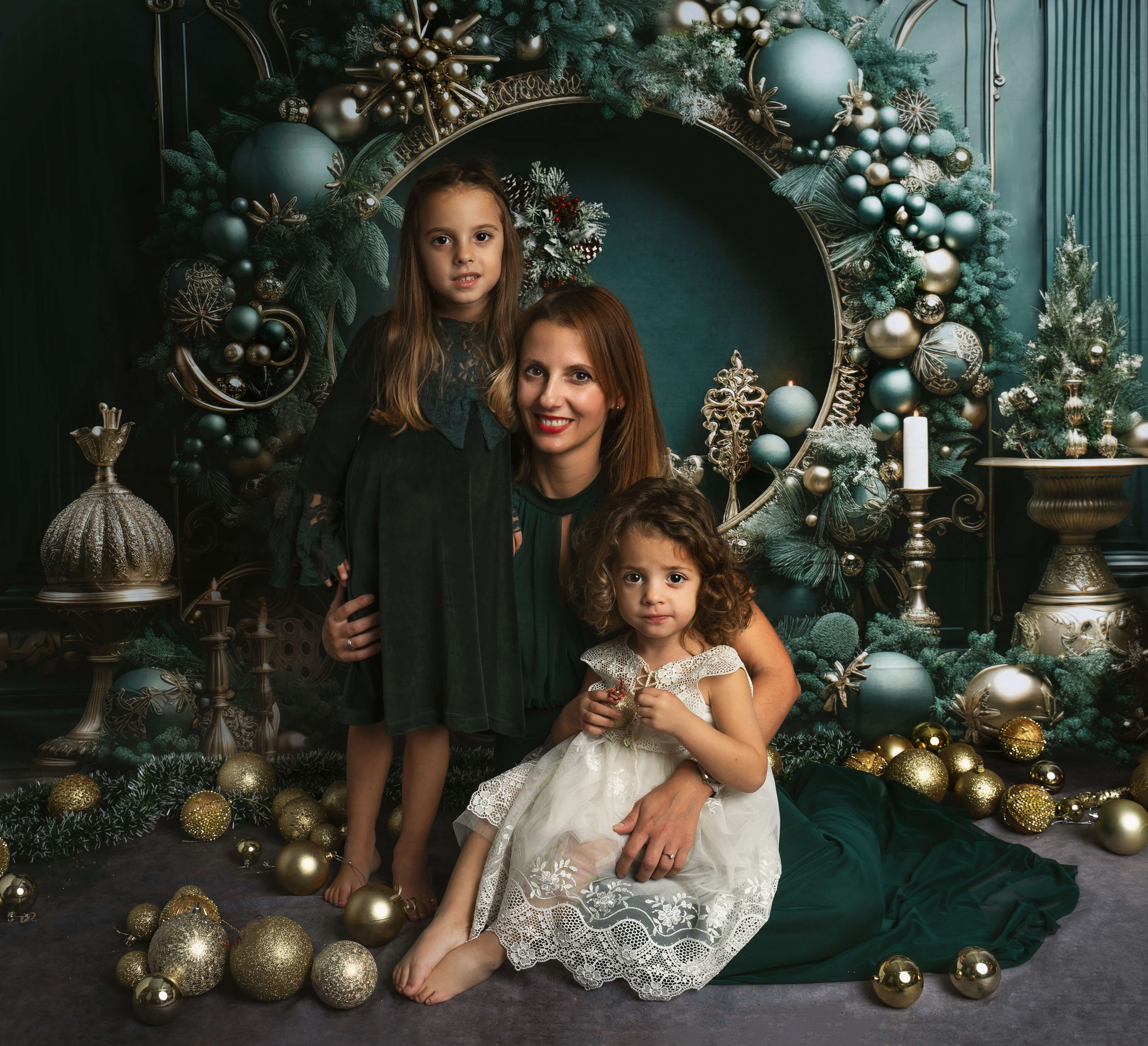 Kate Weihnachten Vintage Grün Wand Großer Kranz Hintergrund von Emetselch - Kate Backdrop.de