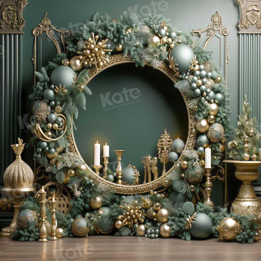 Kate Weihnachten Vintage Grün Wand Großer Kranz Hintergrund von Emetselch - Kate Backdrop.de