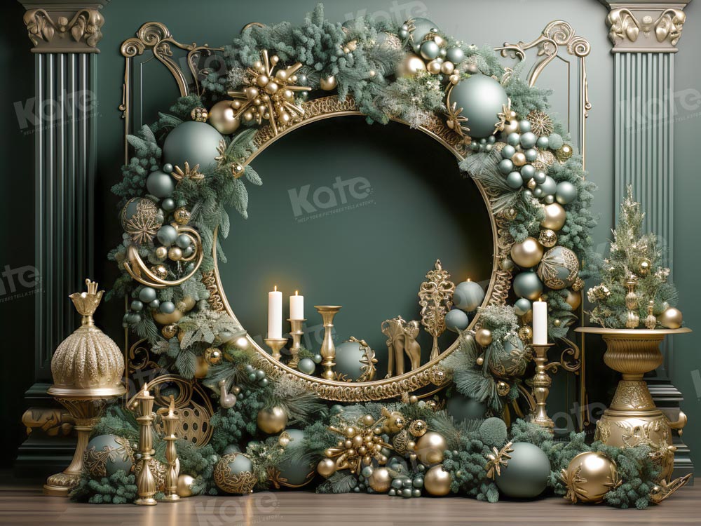 Kate Weihnachten Vintage Grüne Wand Kranz Fleece Hintergrund Entworfen von Emetselch - Kate Backdrop.de