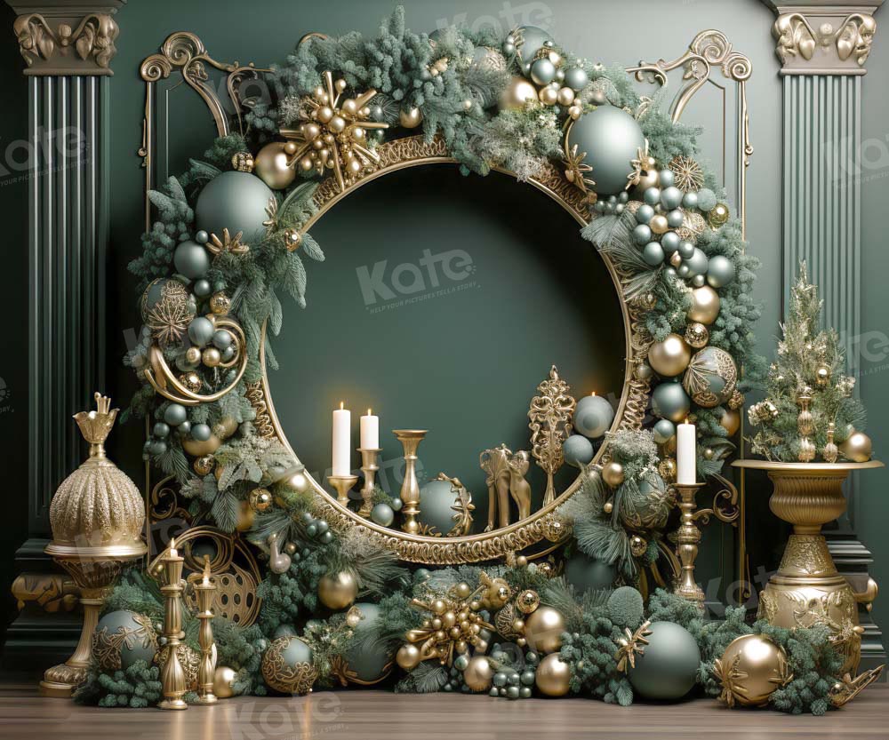 Kate Weihnachten Vintage Grüne Wand Kranz Fleece Hintergrund Entworfen von Emetselch - Kate Backdrop.de