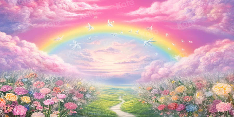 Kate Sommer Rosa Blume Feld Regenbogen Hintergrund von Emetselch - Kate Backdrop.de