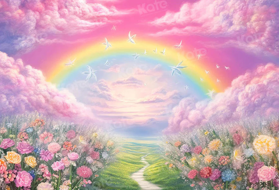 Kate Sommer Rosa Blume Feld Regenbogen Hintergrund von Emetselch