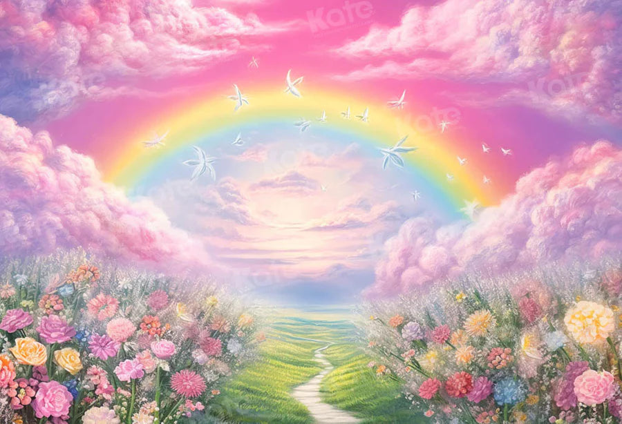 Kate Sommer Rosa Blume Feld Regenbogen Hintergrund von Emetselch - Kate Backdrop.de