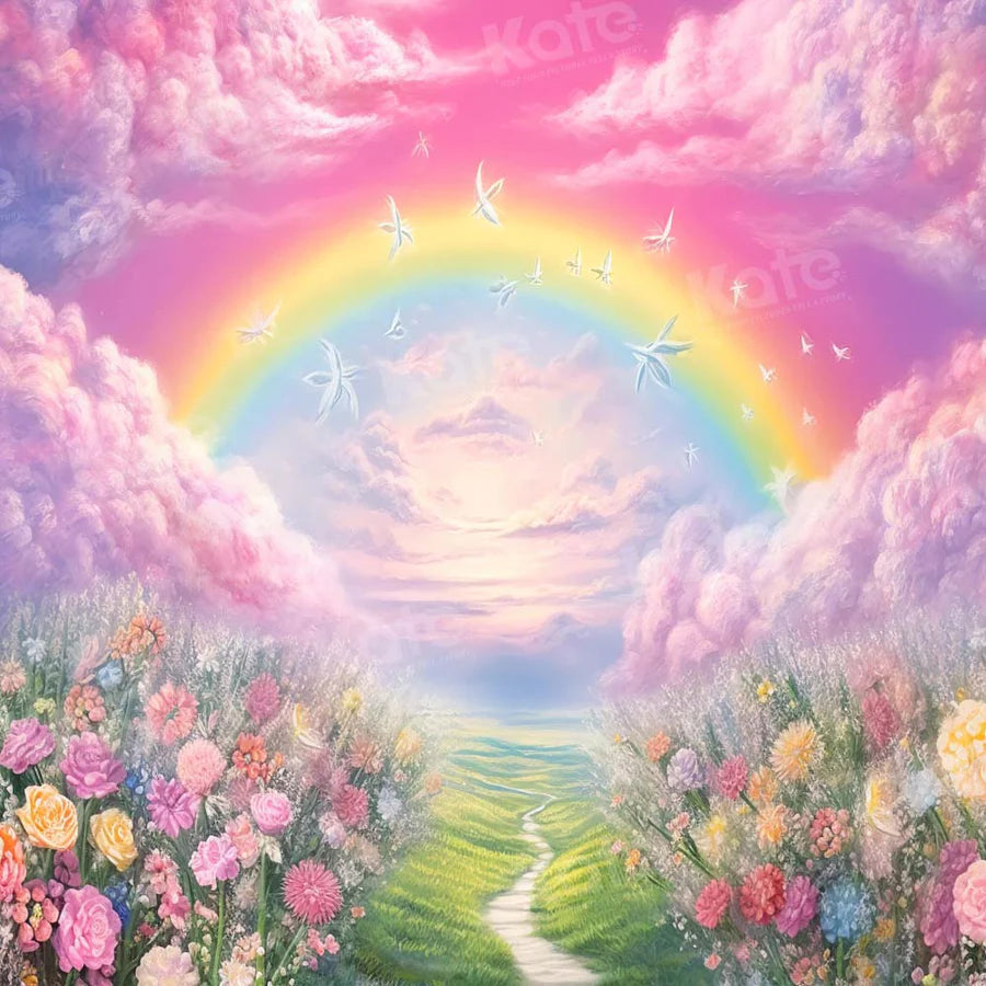 Kate Sommer Rosa Blume Feld Regenbogen Hintergrund von Emetselch - Kate Backdrop.de