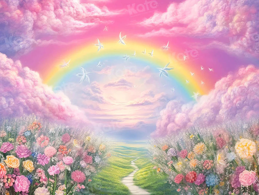 Kate Sommer Rosa Blume Feld Regenbogen Hintergrund von Emetselch - Kate Backdrop.de