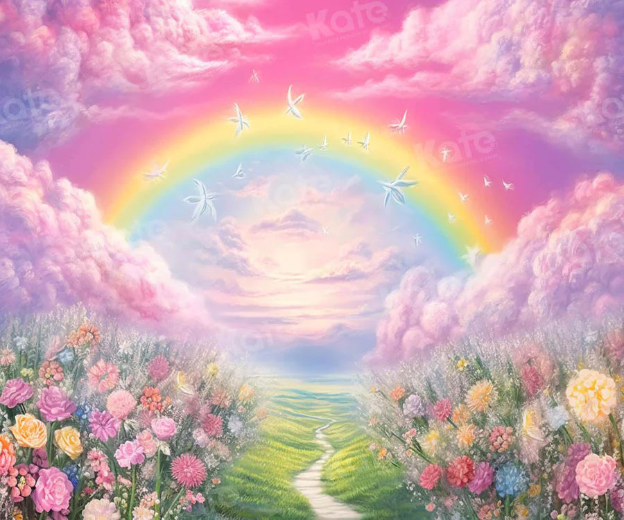 Kate Sommer Rosa Blume Feld Regenbogen Hintergrund von Emetselch - Kate Backdrop.de