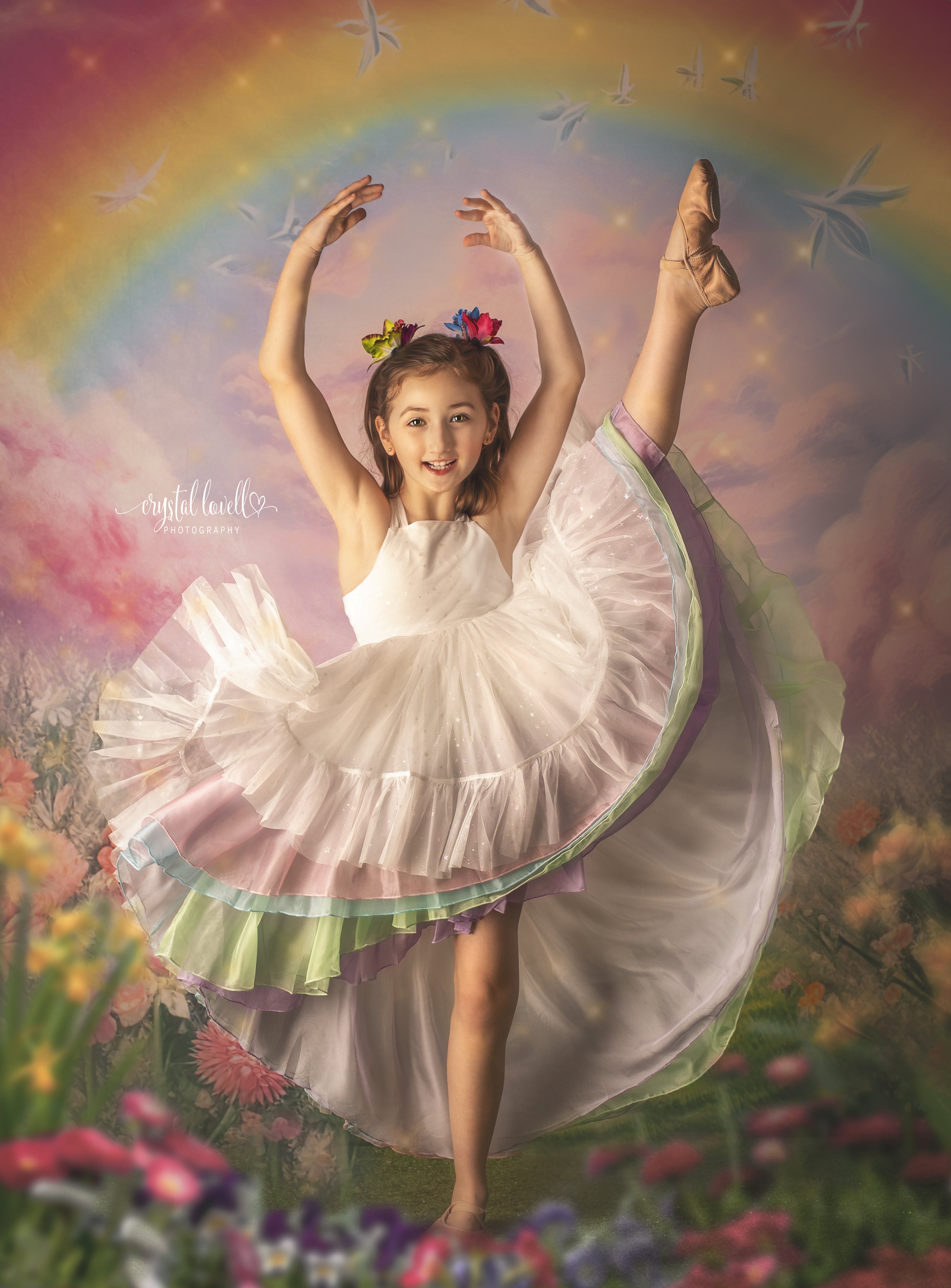 Kate Sommer Rosa Blume Feld Regenbogen Hintergrund von Emetselch - Kate Backdrop.de