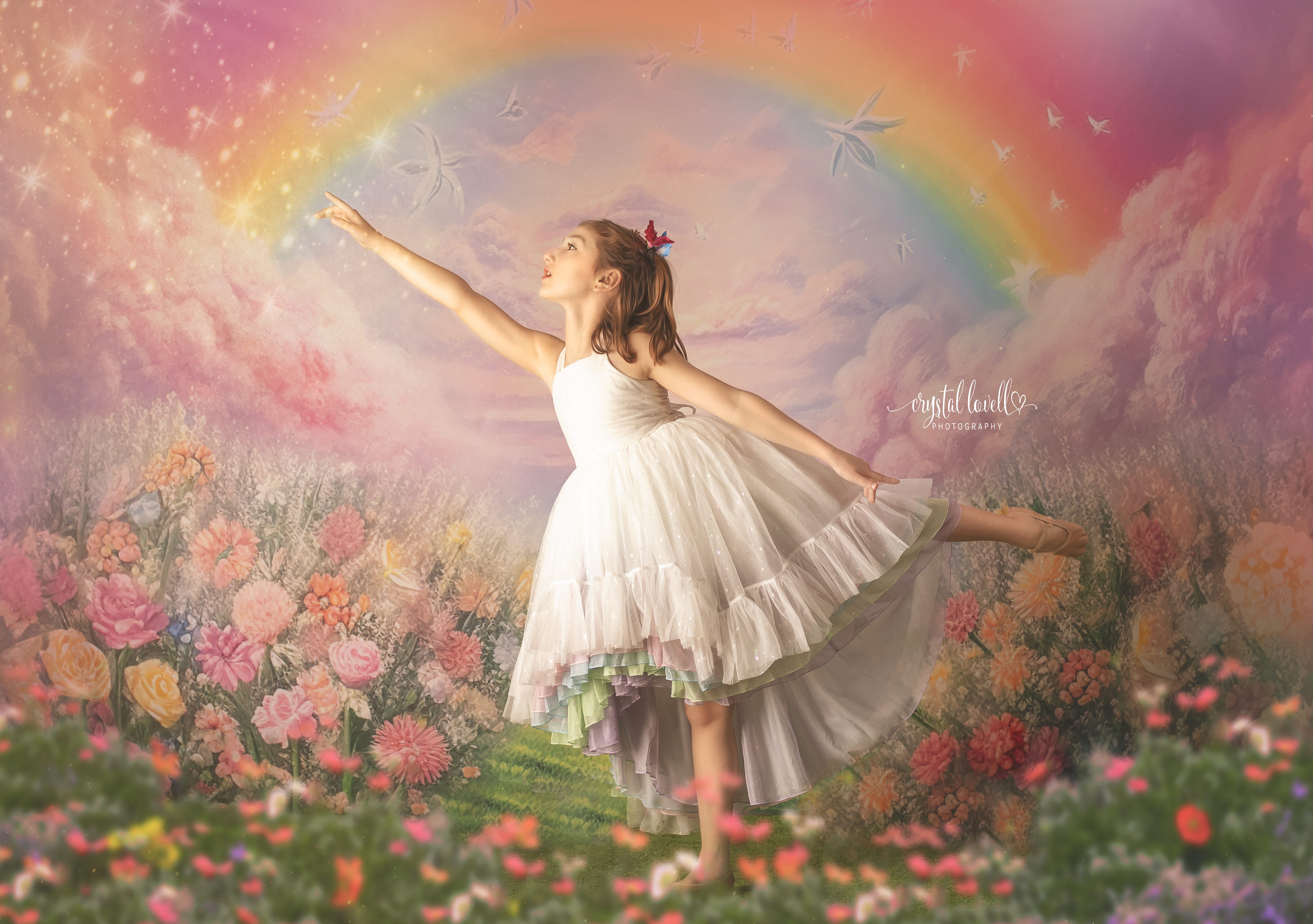 Kate Sommer Rosa Blume Feld Regenbogen Hintergrund von Emetselch - Kate Backdrop.de