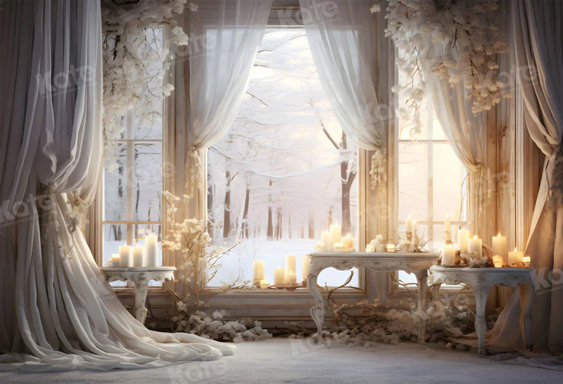 Kate Winter Weiß Elegant Kommunion Kerze Hintergrund für Fotografie - Kate Backdrop.de