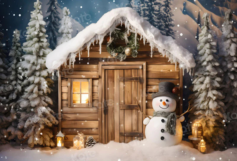 Kate Winter Weihnachten Schneemann Haus Hintergrund für Fotografie