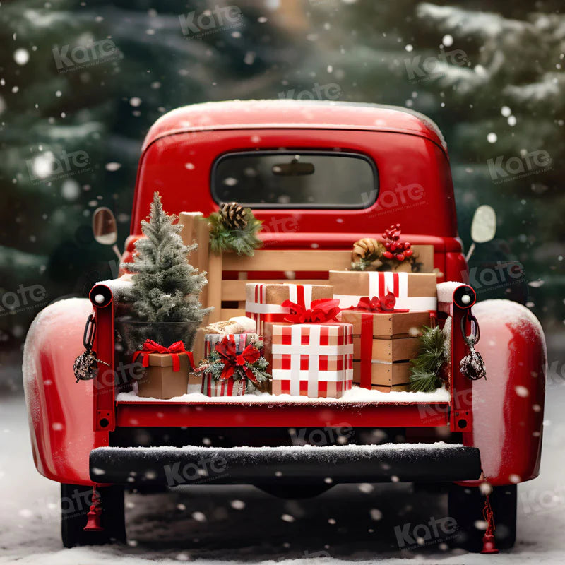 Kate Weihnachten im Freien Rotes Auto Geschenke Hintergrund für Fotografie