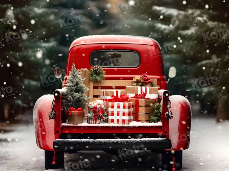 Kate Weihnachten im Freien Rotes Auto Geschenke Hintergrund für Fotografie