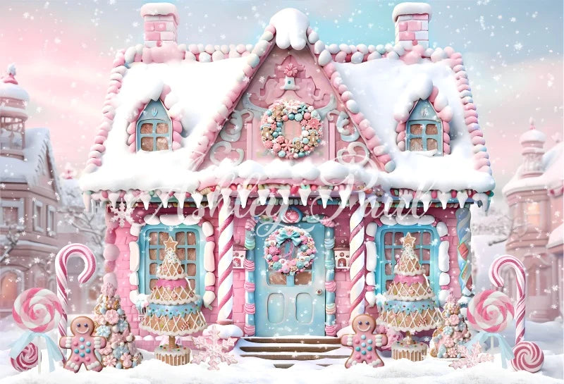 Kate Rosa Weihnachten Lebkuchenmann Haus Hintergrund von Ashley Paul - Kate Backdrop.de