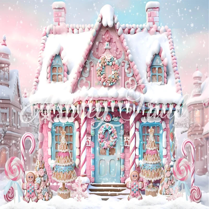 Kate Rosa Weihnachten Lebkuchenmann Haus Hintergrund von Ashley Paul - Kate Backdrop.de