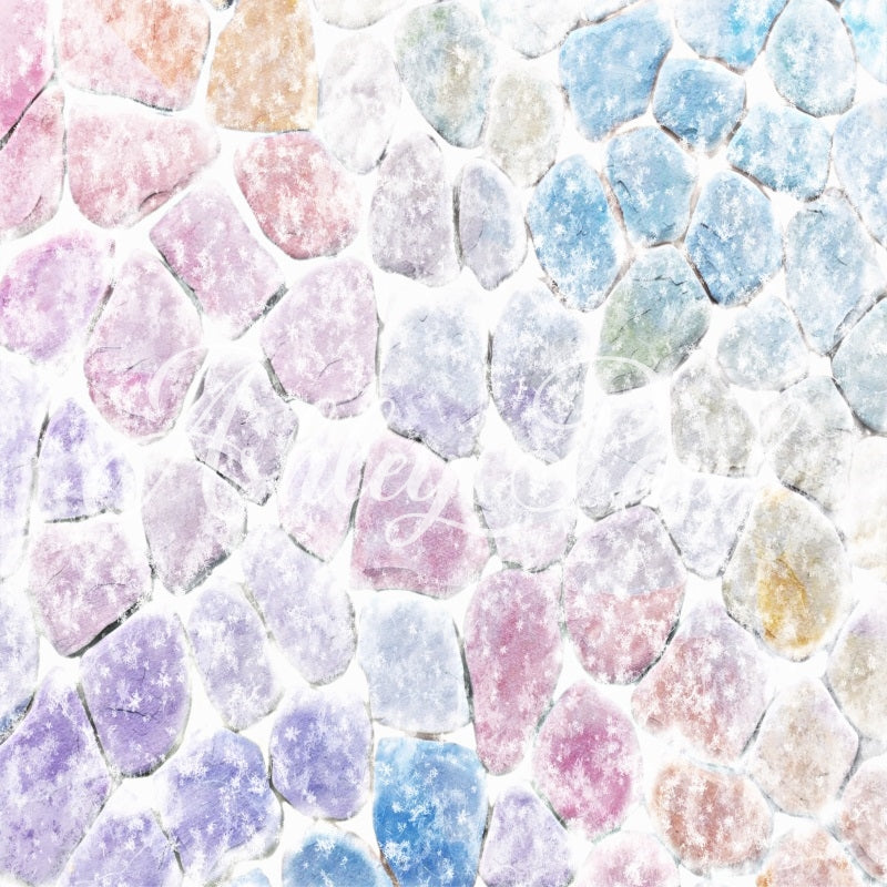 Kate Winter Buntes Kopfsteinpflaster Schnee Boden Hintergrund von Ashley Paul - Kate Backdrop.de