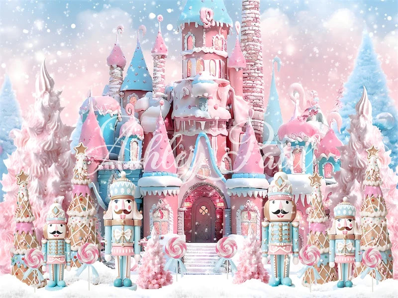 Kate Winter Weihnachten Rosa Nussknacker Schloss Hintergrund von Ashley Paul - Kate Backdrop.de