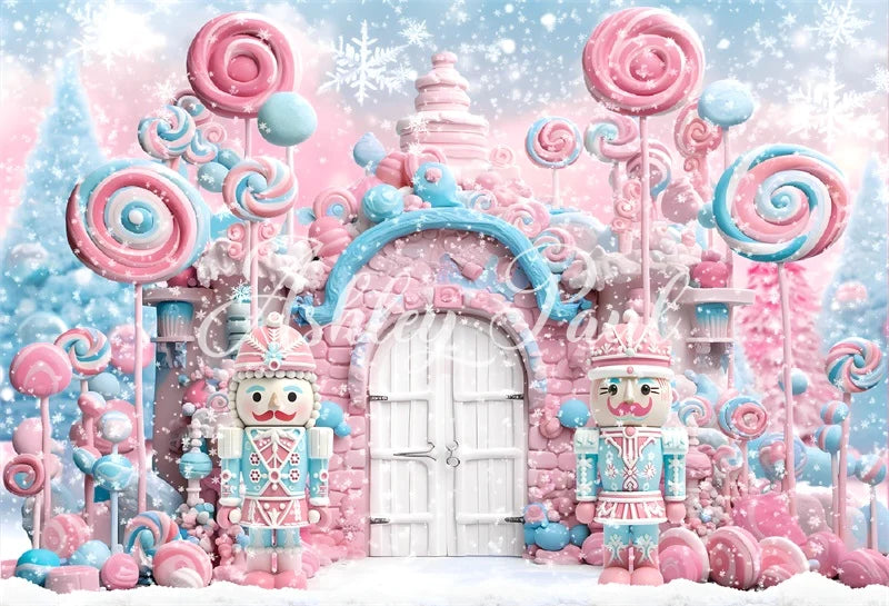 Kate Winter Weihnachten Rosa Süßigkeiten Weiß Tür Nussknacker Hintergrund von Ashley Paul