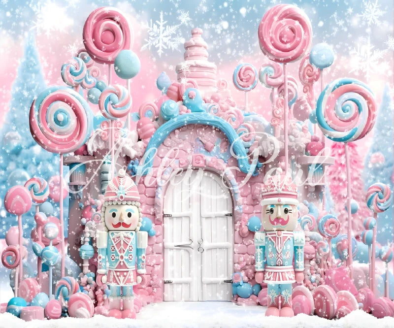 Kate Winter Weihnachten Rosa Süßigkeiten Weiß Tür Nussknacker Hintergrund von Ashley Paul