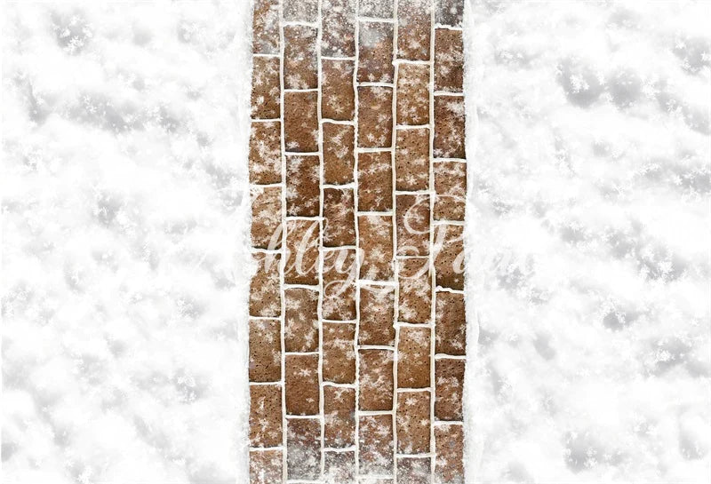 Kate Winter Schnee Braun Ziegel Weg Boden Hintergrund von Ashley Paul - Kate Backdrop.de