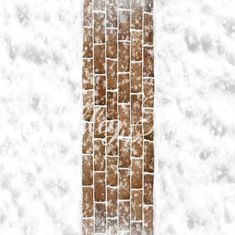 Kate Winter Schnee Braun Ziegel Weg Boden Hintergrund von Ashley Paul - Kate Backdrop.de