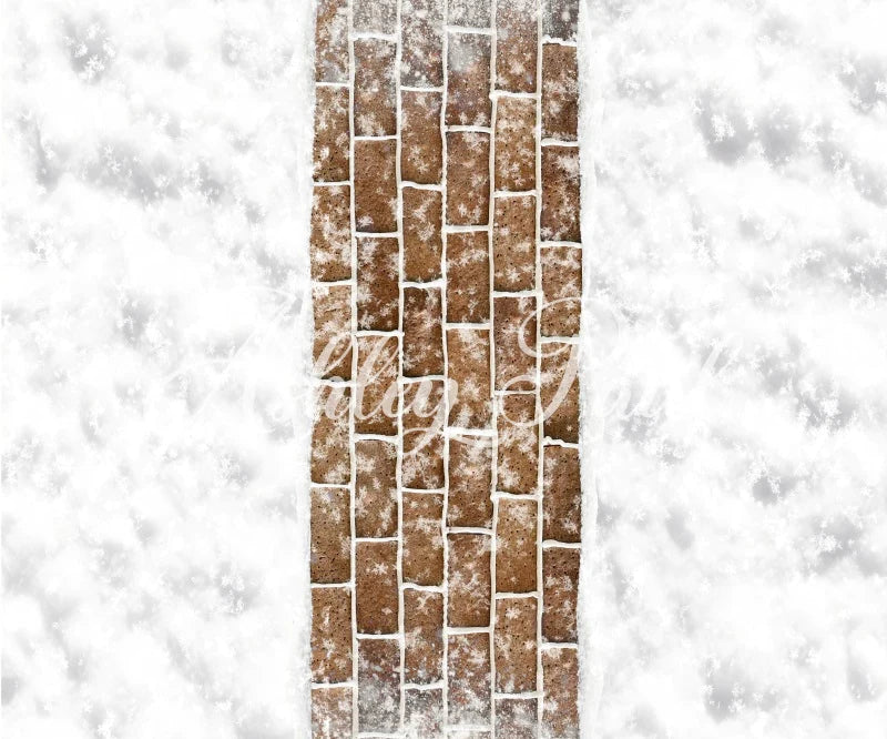 Kate Winter Schnee Braun Ziegel Weg Boden Hintergrund von Ashley Paul - Kate Backdrop.de