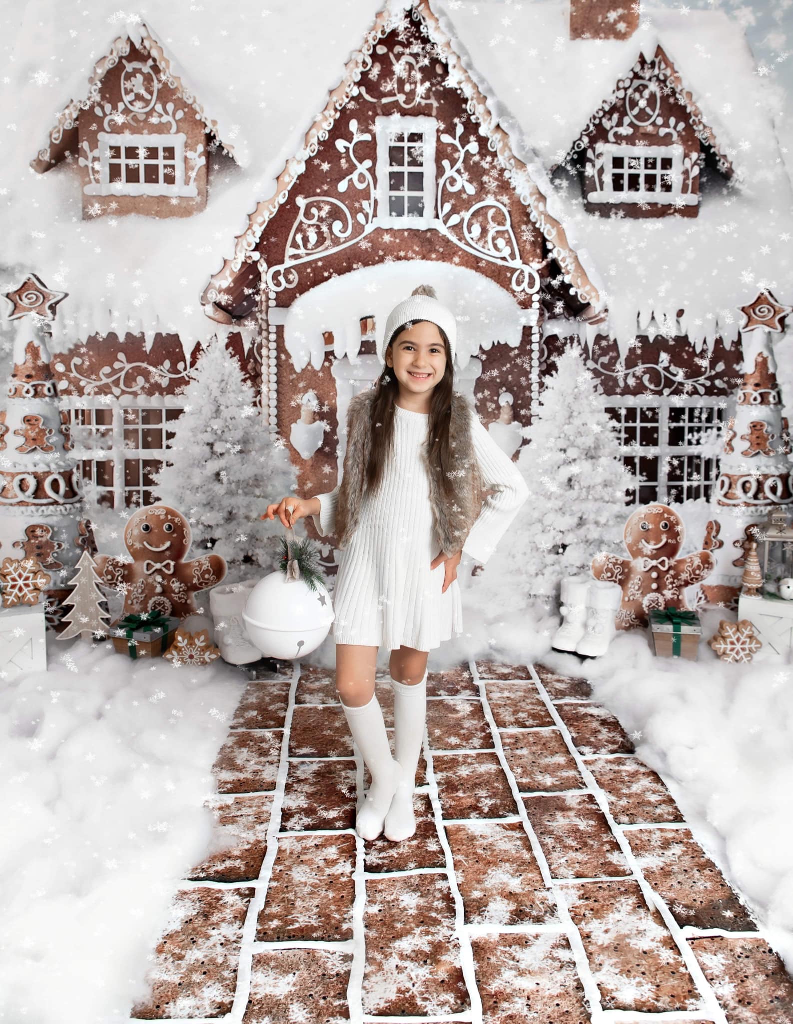 Kate Winter Schnee Lebkuchenhaus Hintergrund+Lebkuchenhaus Bodenmatte Hintergrund für Fotografie