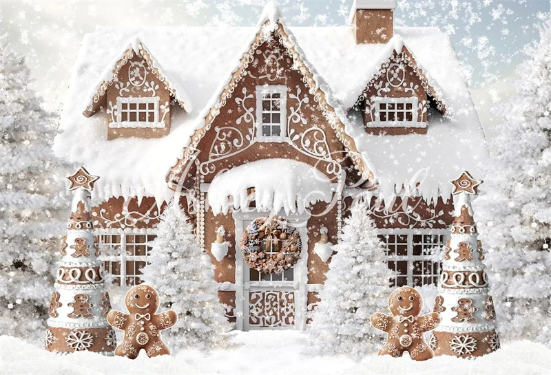 Kate Winter Weihnachten Lebkuchenhaus Backen Kekse Hintergrund von Ashley Paul - Kate Backdrop.de